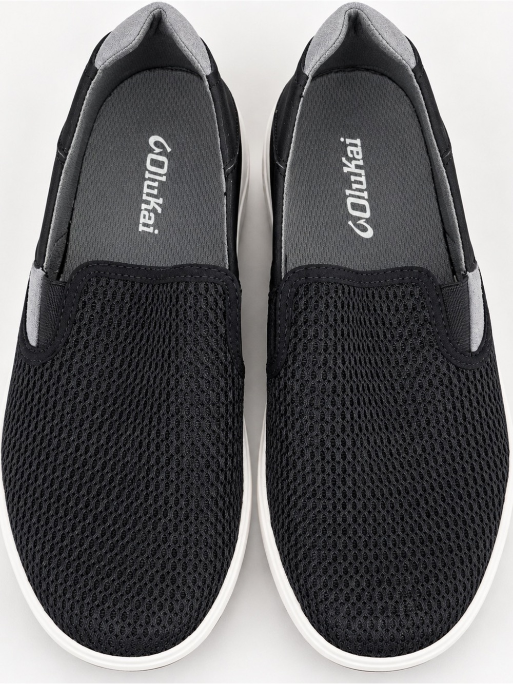OluKai Black Mesh Slip-On Loafers with Gray Accents